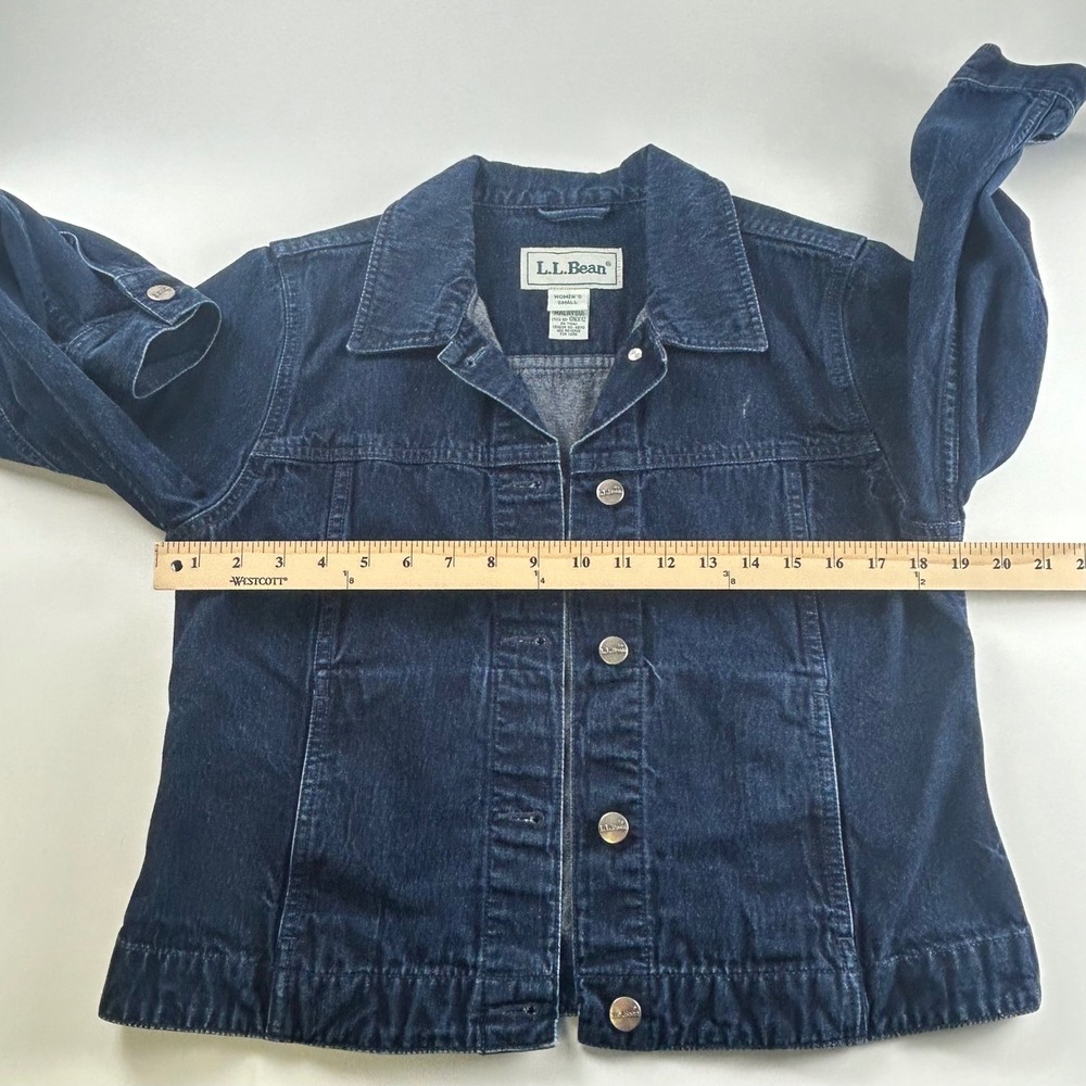 L.L. Bean WMNS S Biker VTG Denim Trucker Jacket Indigo Blue Cotton Button - Picture 6 of 10